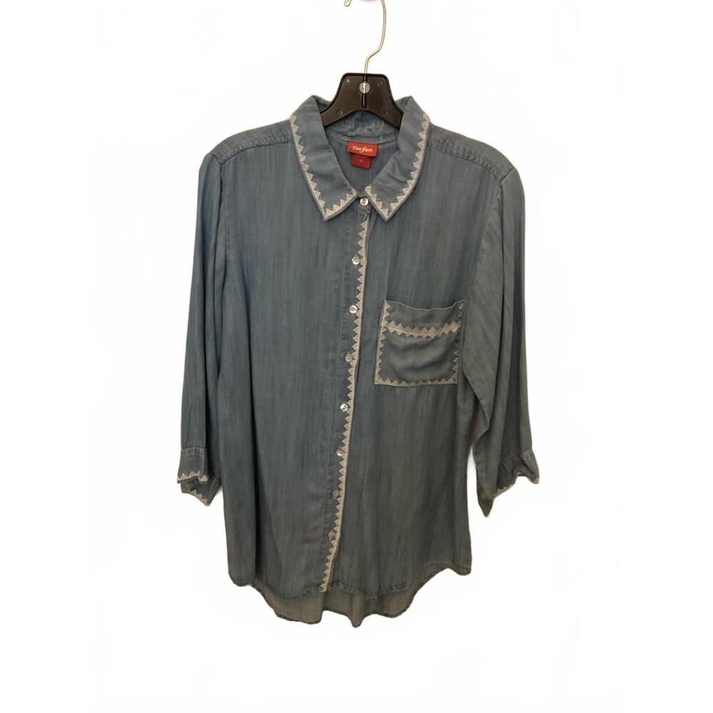 NEW TOOFAN women's edge stitching shirt in light wash